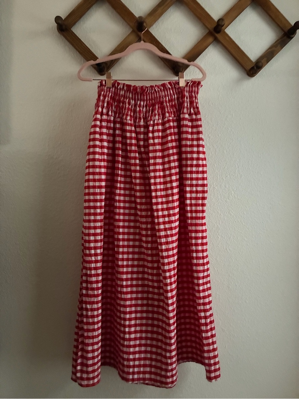 Universal Thread Red & White Gingham Smocked Maxi Skirt M - Picture 3 of 3